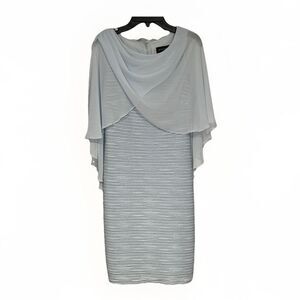 Scarlett Light Blue‎ Silver Ruffle Cape Dress Size 4 Mother Of The Bride Groom